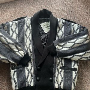 Men’s vintage retro sweater coat jacket with leather trim NWT L